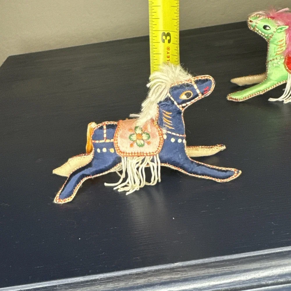 Vintage Horse Satin Embroidered China‎ Hand Made Set Of Two
